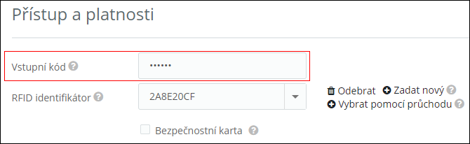 Obr. 3: Osoba – Vstupní kód
