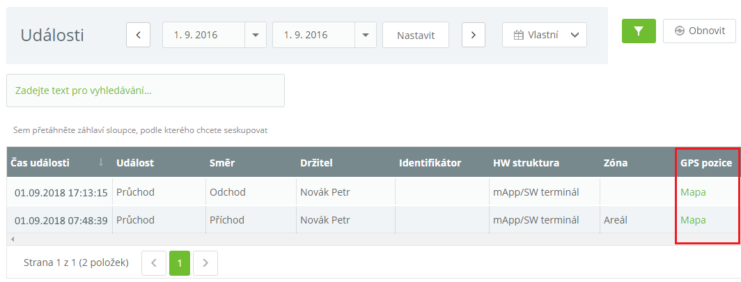 Obr. 22: Události – GPS