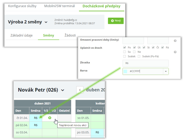 Obr. 35: Vlastní nastavení barevného značení pro pracovní směny