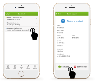 Obr. 30: Zpracování žádosti o zrušení z menu žádostí v mobilní aplikaci