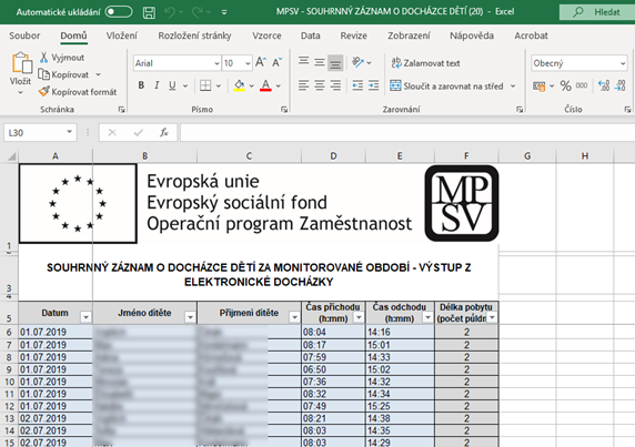 Obr. 26: Záložka Záznam o docházce